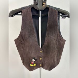 Vintage‎ Mickey Unlimited Vest Brown Suede Mickey Mouse Embroidered Disney